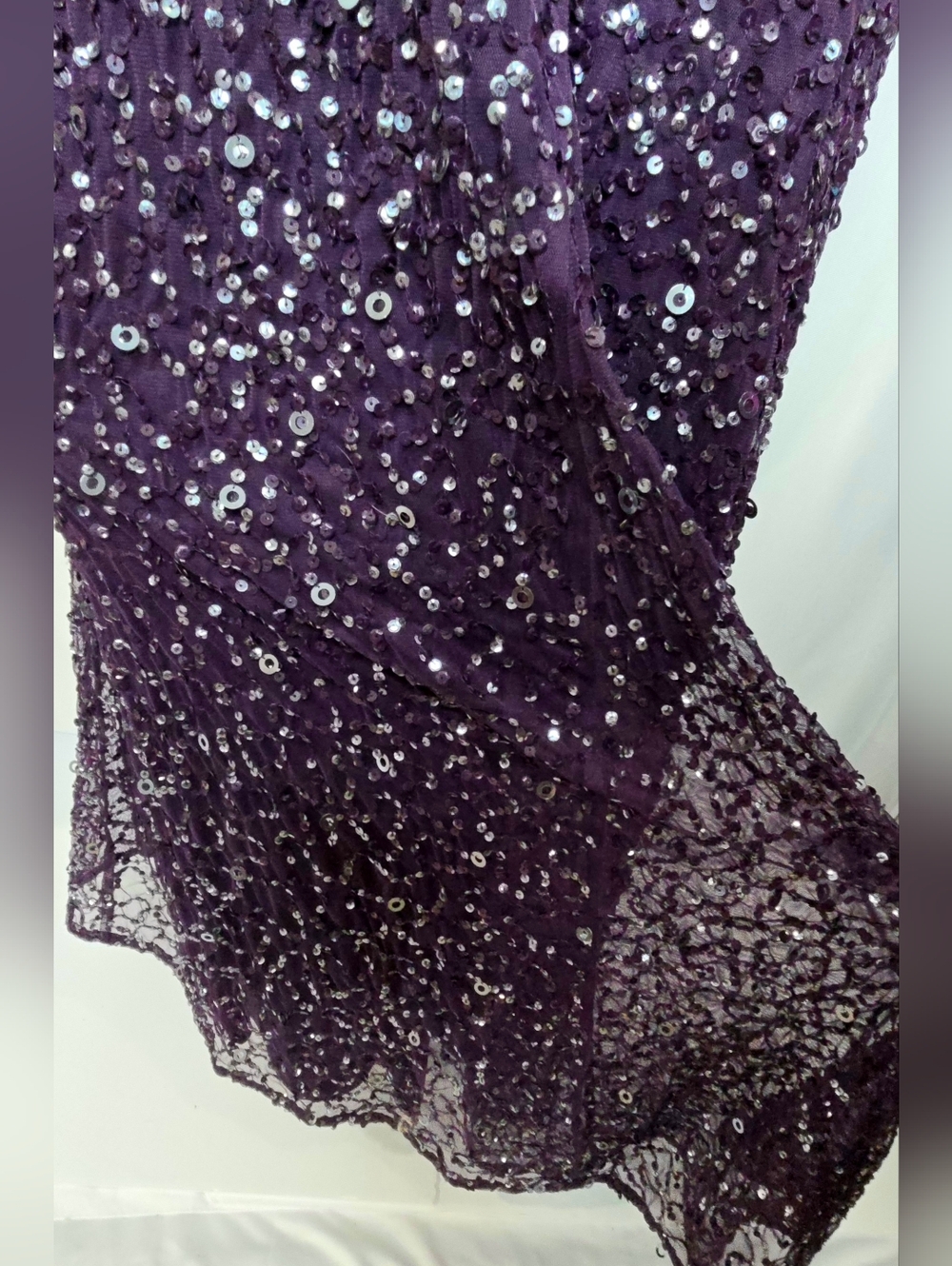 Adrianna Papell Deep Purple Sequin Formal Gown With Train Wedding Guest 10 NWOT‎ - Picture 8 of 14